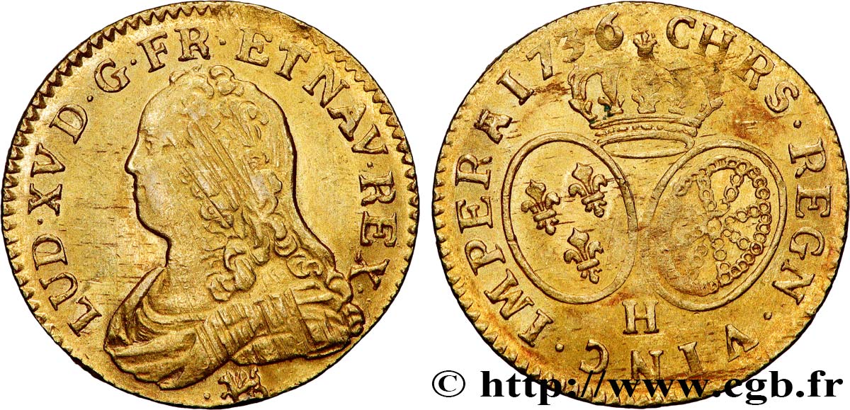 LOUIS XV DIT LE BIEN AIMÉ Louis d or aux écus ovales, buste habillé 1736 La Rochelle TTB+