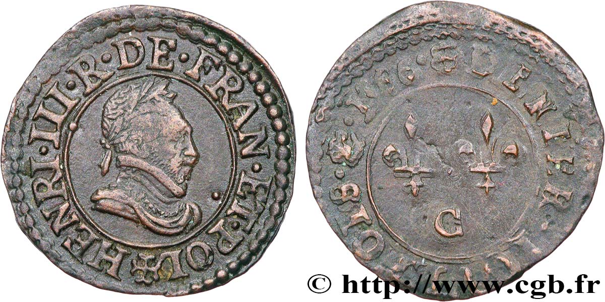 HENRY III Denier tournois, type de Saint-Lô 1586 Saint-Lô VZ/SS