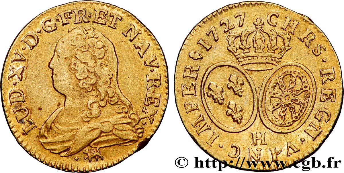 LOUIS XV DIT LE BIEN AIMÉ Louis d or aux écus ovales, buste habillé 1727 La Rochelle TTB/TTB+