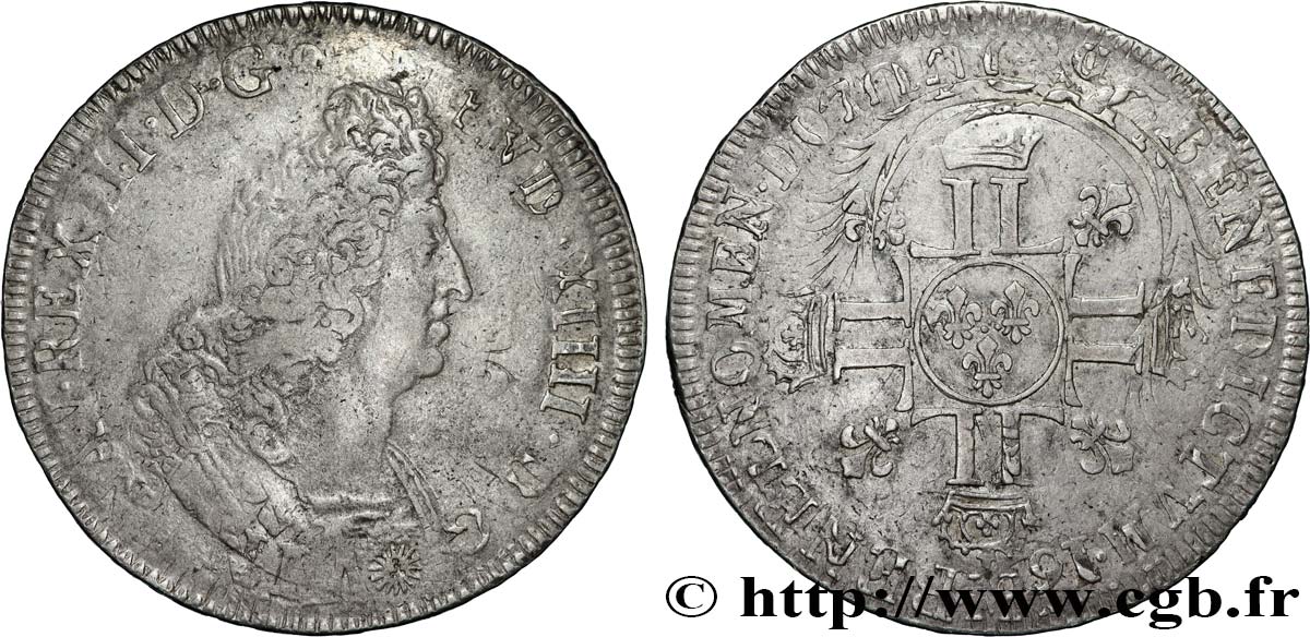 LOUIS XIV  THE SUN KING  Écu aux huit L, 2e type 1704 Toulouse VF