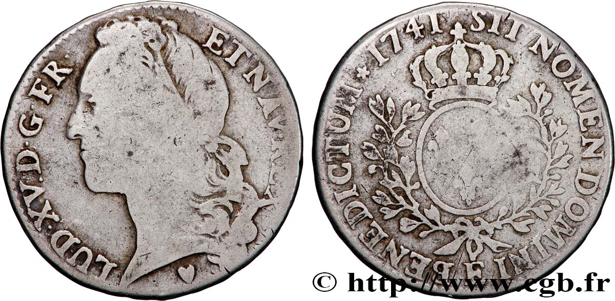 LOUIS XV  THE WELL-BELOVED  Demi-écu aux branches d’olivier, tête ceinte d’un bandeau 1741 Tours F/VF