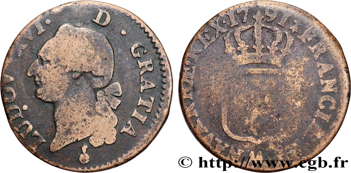 LOUIS XVI Sol dit  à l écu  1791 Metz TB+
