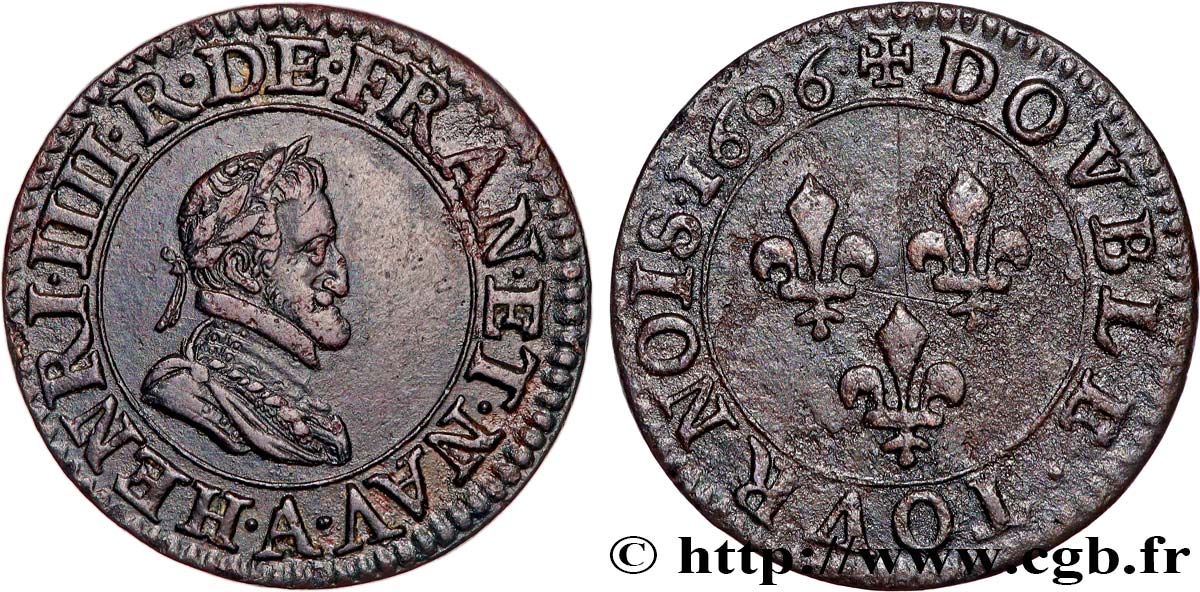 HENRY IV Double tournois 1606 Paris, Moulin des Étuves XF