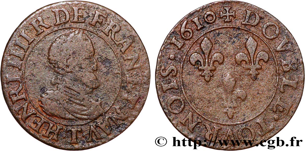 HENRY IV Double tournois, type de Nantes 1610 Nantes BC+