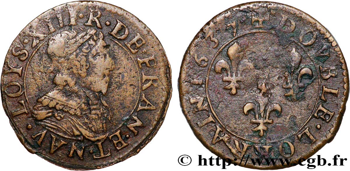 LOUIS XIII  Double lorrain, type 10 1637 Stenay fSS