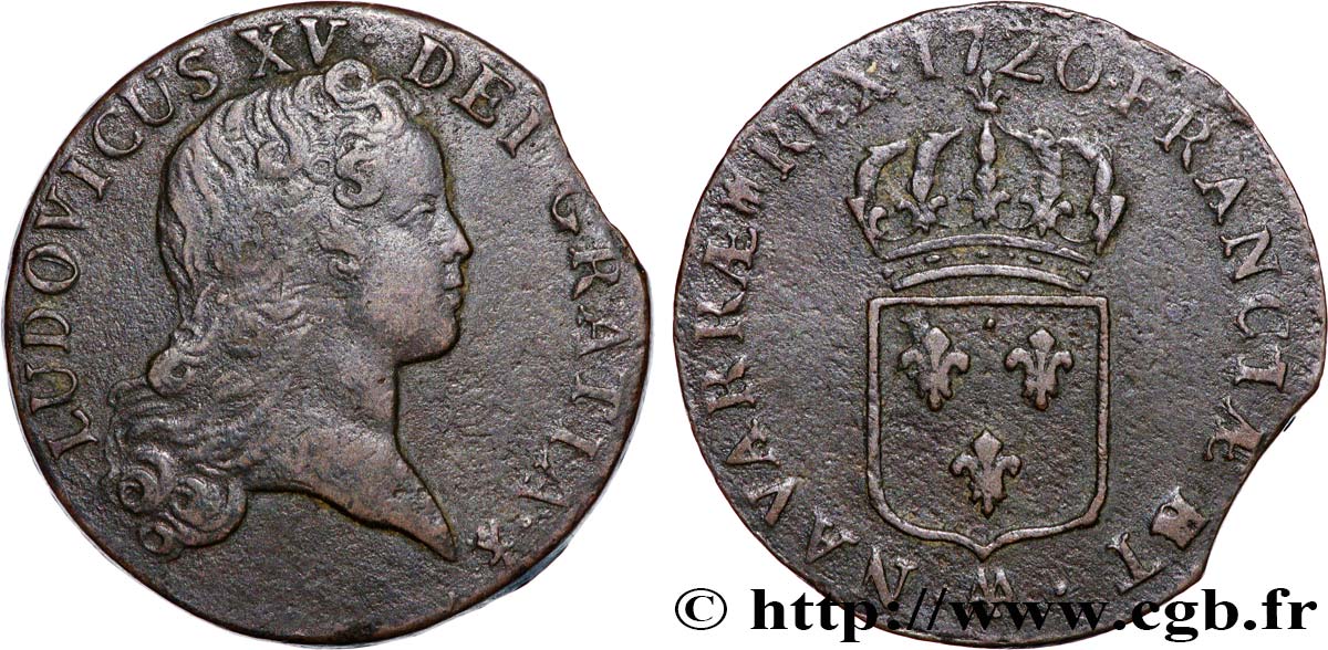 LOUIS XV DIT LE BIEN AIMÉ Sol au buste enfantin 1720 Metz TB+