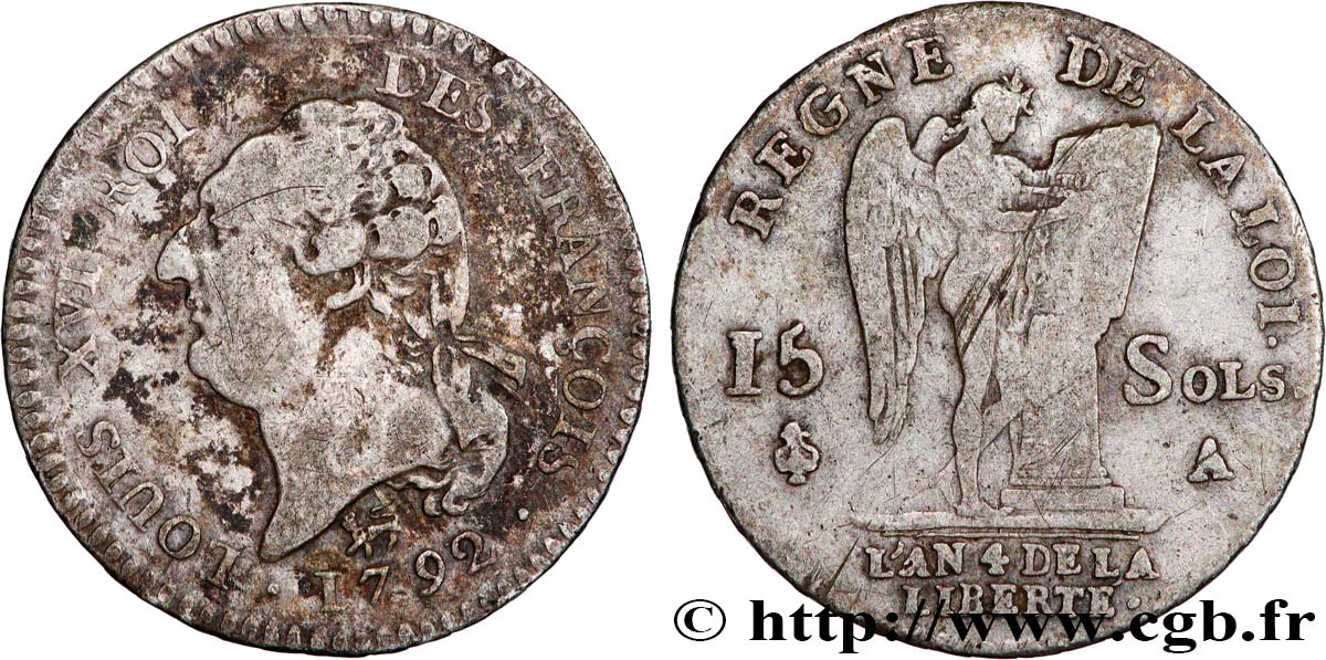 LOUIS XVI (MONARQUE CONSTITUTIONNEL)  15 sols dit  au génie , type FRANÇOIS 1792 Paris TB+