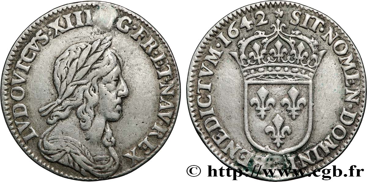 LOUIS XIII Douzième d écu, buste drapé et cuirassé (2e buste de Jean Warin) 1642 Paris, Monnaie de Matignon VF