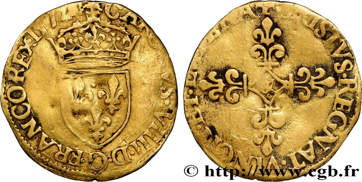CHARLES IX Écu d or au soleil, 1er type 1572 Aix-en-Provence fSS
