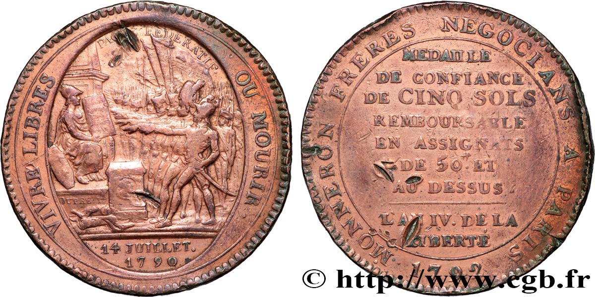 REVOLUTION COINAGE Monneron de 5 sols au serment (An IV), 3e type 1792 Birmingham, Soho XF