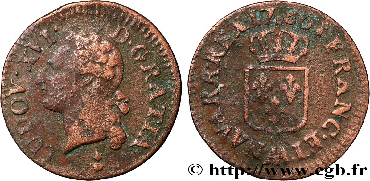 LOUIS XVI Liard dit &nbsp;à l&nbsp;écu&nbsp; 1786 Metz TB+