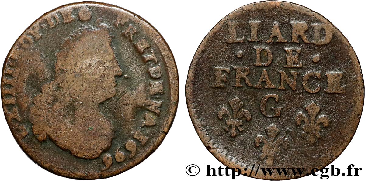 LOUIS XIV  THE SUN KING  Liard, 3e type, buste âgé 1696 Poitiers fS