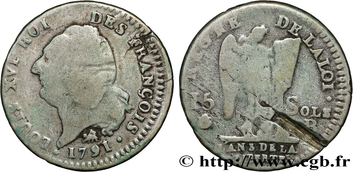 LOUIS XVI 15 sols dit  au génie , type FRANÇOIS 1791 Rouen MB