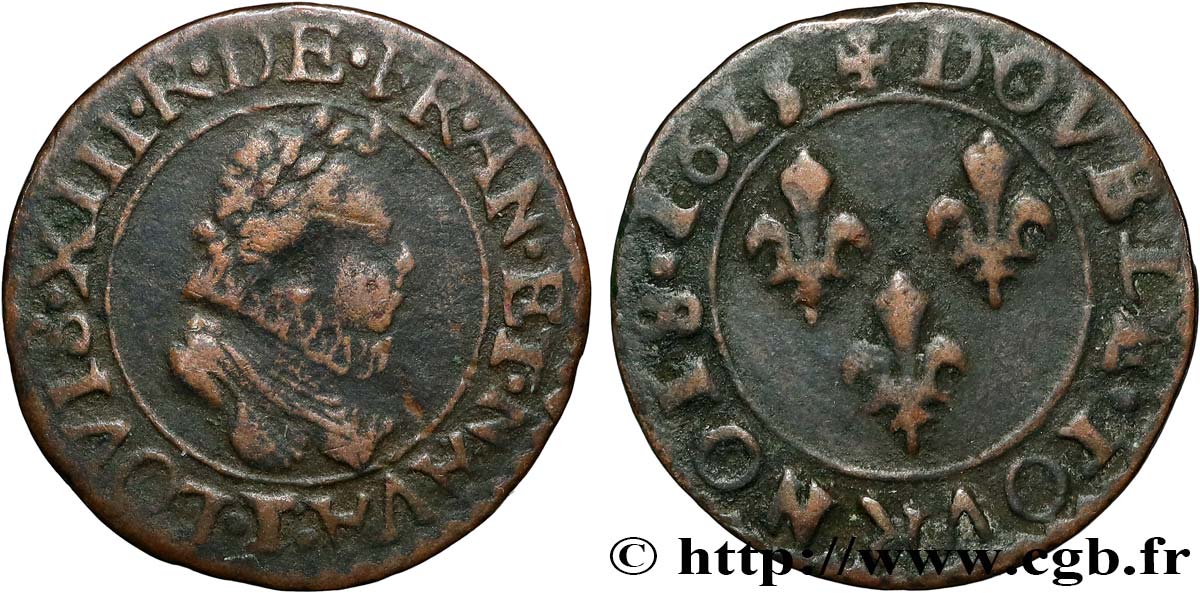 LOUIS XIII  Double tournois, type 2 1615 Nantes VF