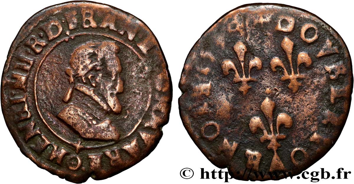 HENRY IV Double tournois, 2e type de Clermont (légende française) 1594 Clermont-Ferrand BC