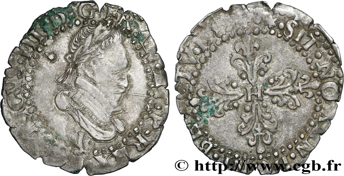 HENRY III Quart de franc au col plat 158[?] Limoges BC+/MBC