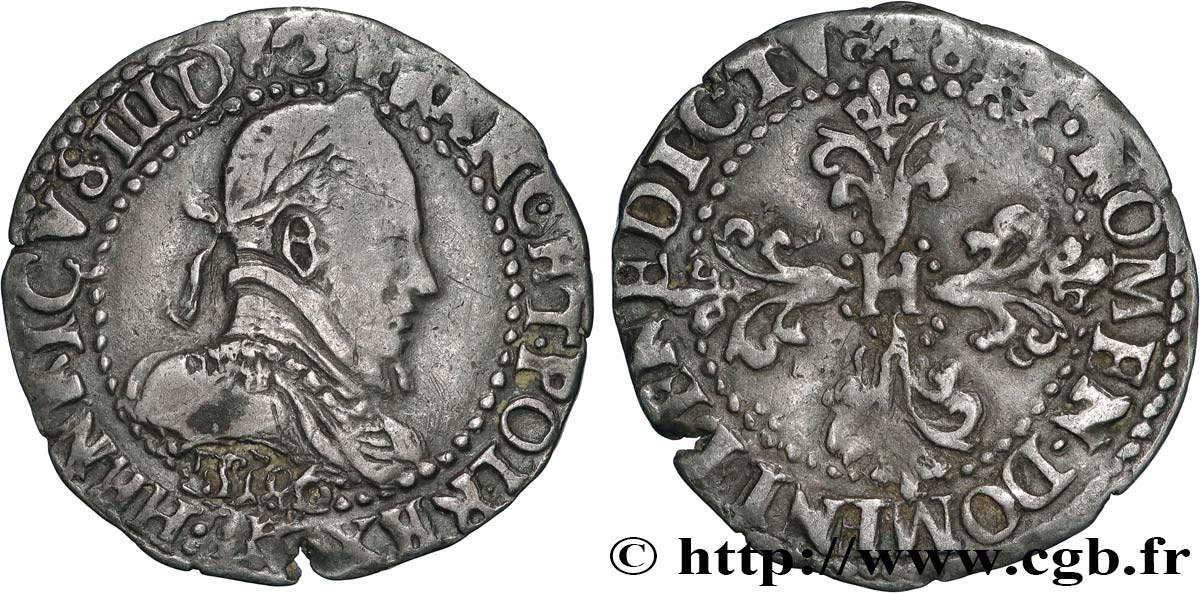 HENRY III Quart de franc au col plat 1586 Bordeaux AU/XF