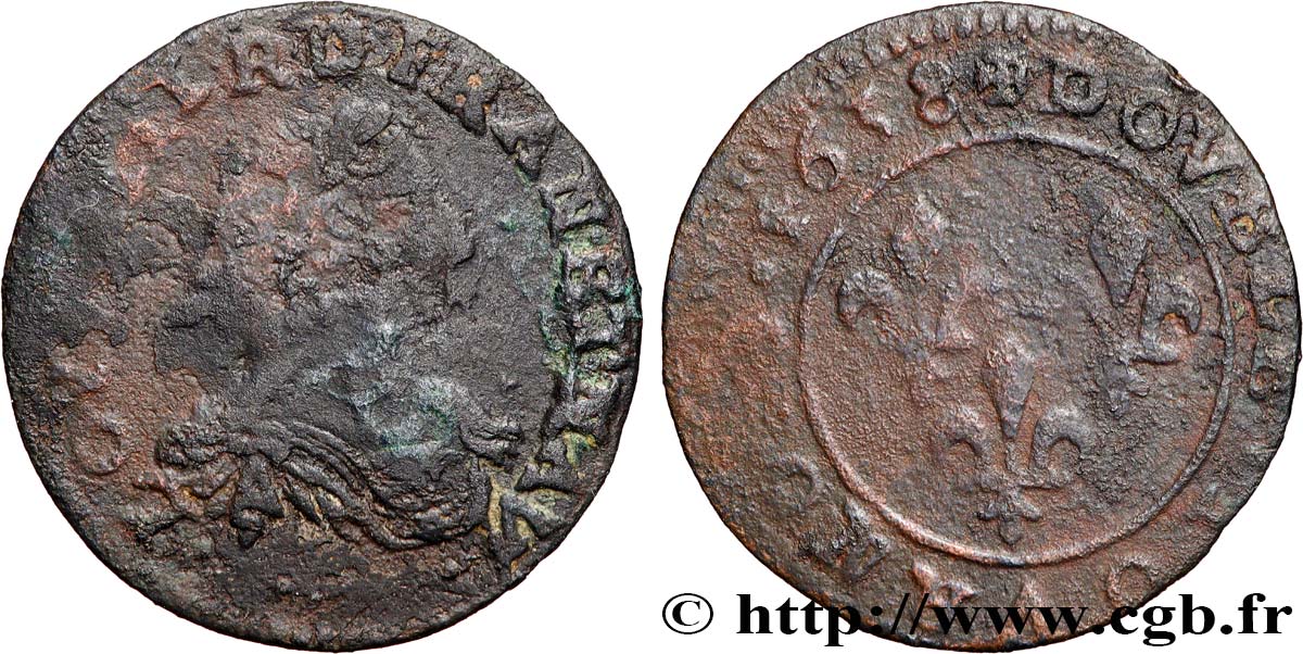 LOUIS XIII LE JUSTE Double tournois au grand buste viril drapé 1638 Ateliers de l’axe Loire-Rhône TB