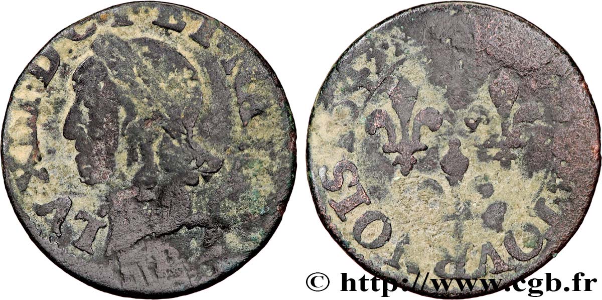 LOUIS XIII LE JUSTE Double tournois, type de Warin 1643 Tours B+