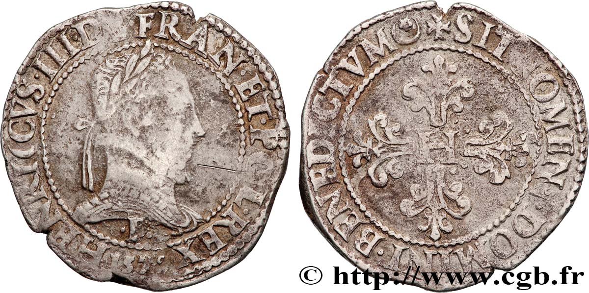 HENRY III Franc au col plat 1579 Angers VF