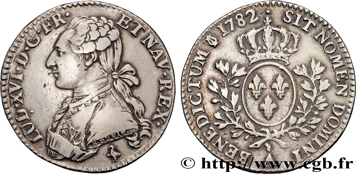 LOUIS XVI Cinquième d écu aux branches d olivier 1782 Paris TTB