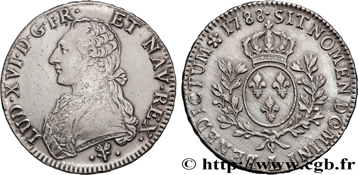 LOUIS XVI Écu aux branches d olivier 1788 Bayonne XF