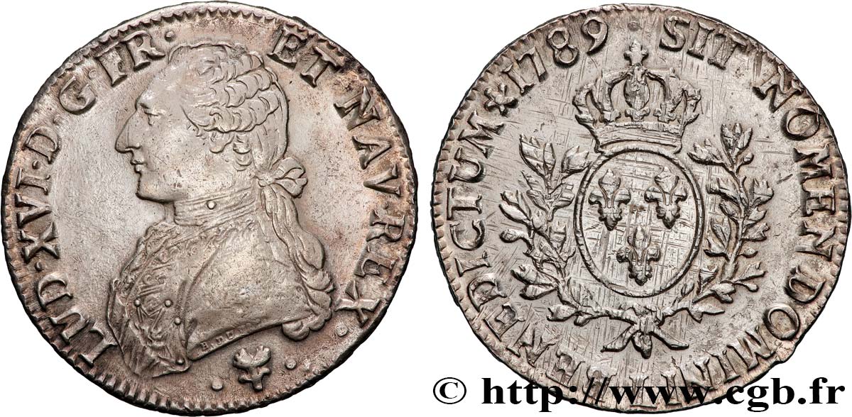 LOUIS XVI Écu aux branches d olivier 1789 Bayonne XF