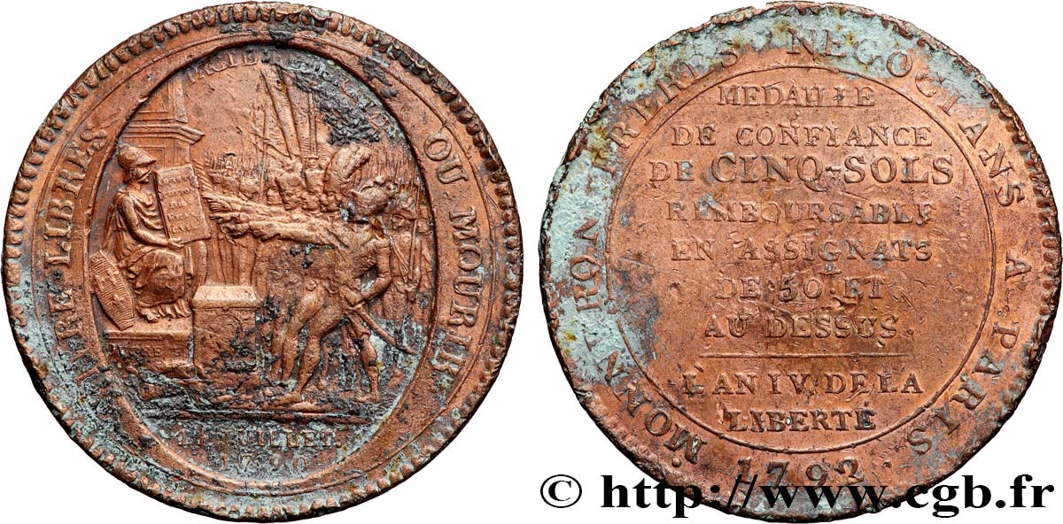 REVOLUTION COINAGE Monneron de 5 sols au serment (An IV), 3e type 1792 Birmingham, Soho MB