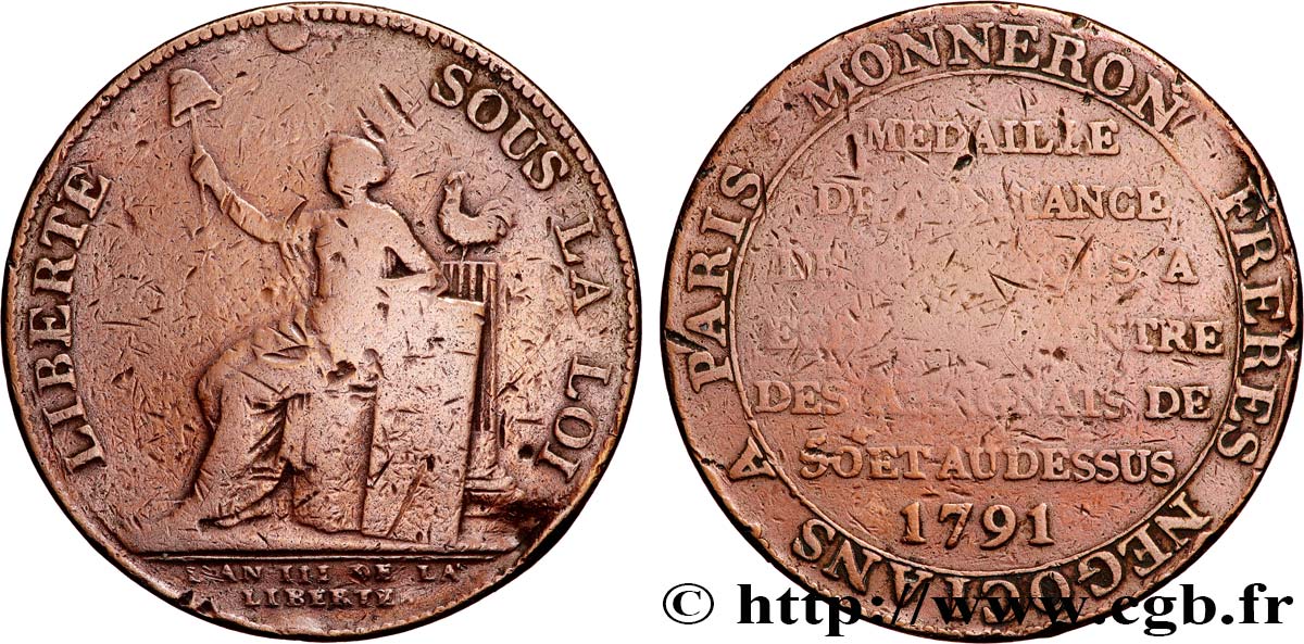 REVOLUTION COINAGE Monneron de 2 sols à la Liberté 1791 Birmingham, Soho MB