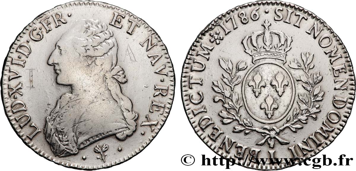 LOUIS XVI Écu aux branches d olivier 1786 Bayonne VF/XF