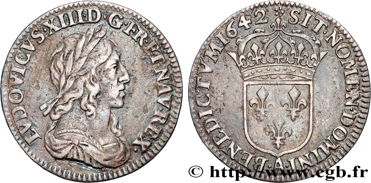 LOUIS XIII  Douzième d écu, 2e type, 1er poinçon de Warin 1642 Paris, Monnaie de Matignon AU