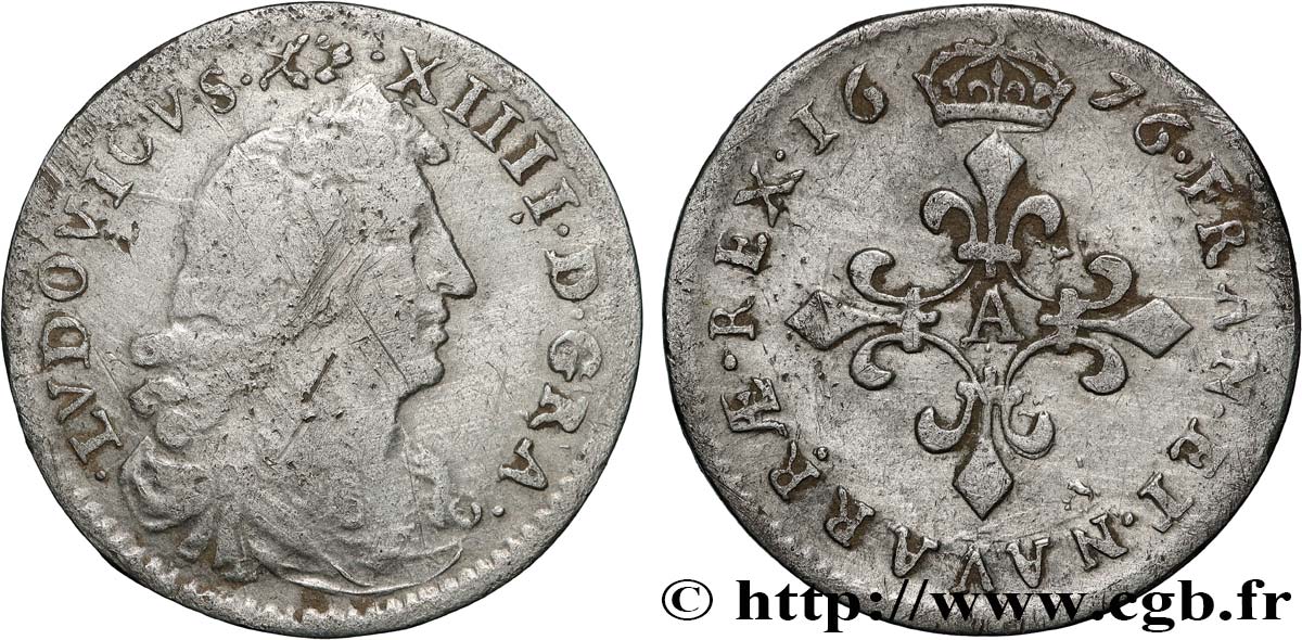 LOUIS XIV  THE SUN KING  Quatre sols à la croix formée de lis 1676 Paris q.BB/BB