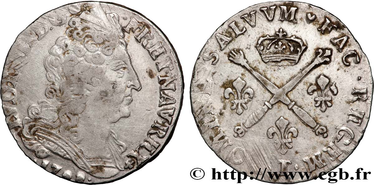 LOUIS XIV  THE SUN KING  20 sols aux insignes 1708 Rennes BC+