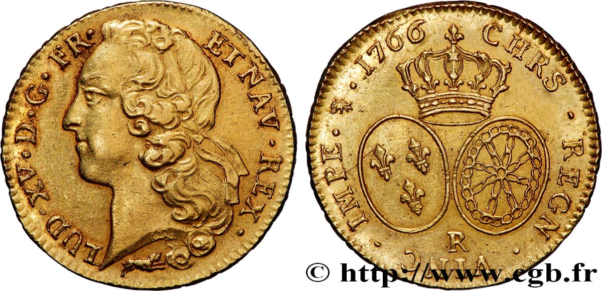 LOUIS XV DIT LE BIEN AIMÉ Double louis d’or aux écus ovales, tête ceinte d’un bandeau 1766 Orléans SUP