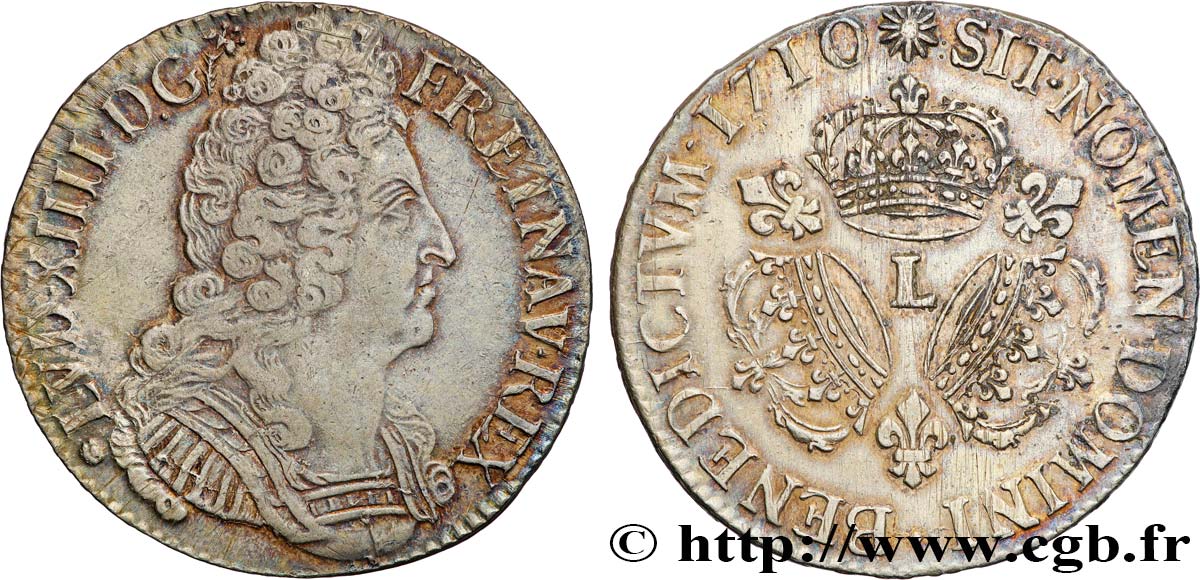 LOUIS XIV  THE SUN KING  Écu aux trois couronnes 1710 Bayonne q.SPL