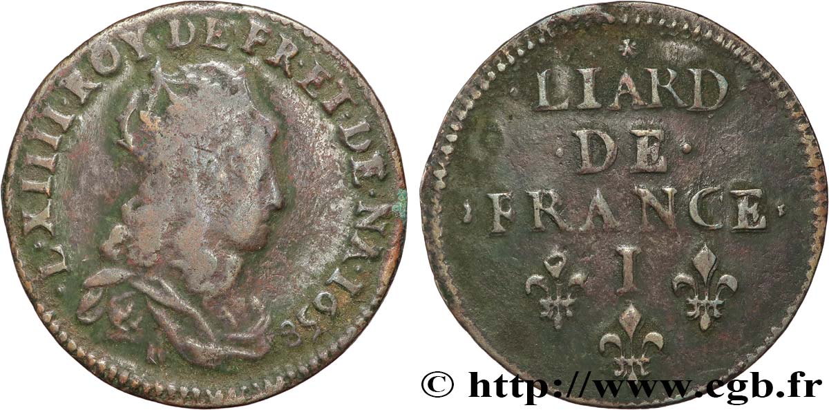 LOUIS XIV LE GRAND OU LE ROI SOLEIL Liard de cuivre 1658 Limoges TTB+