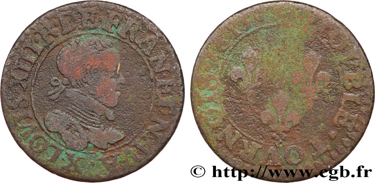 LOUIS XIII LE JUSTE Double tournois, type 2 1615 Amiens TB+
