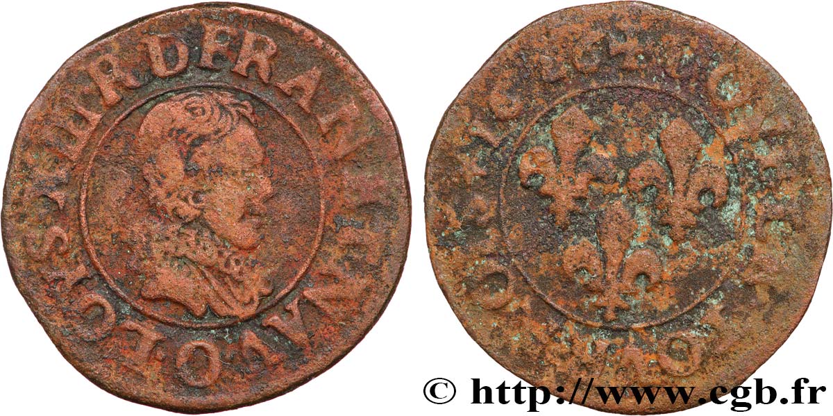 LOUIS XIII LE JUSTE Double tournois, type 4 1626 Riom TTB/TB+