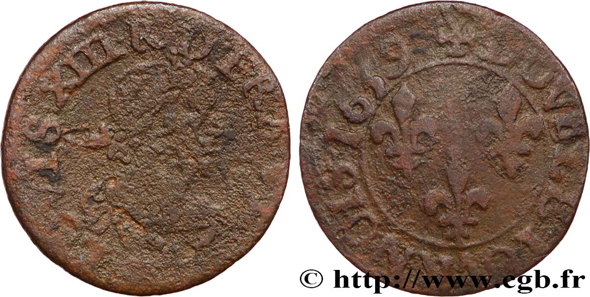 LOUIS XIII  Double tournois, 19e type 1639 s.l. MB