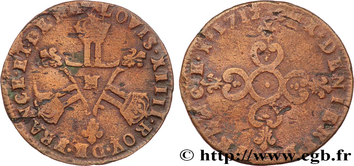 LOUIS XIV LE GRAND OU LE ROI SOLEIL Six deniers dits  Dardenne  1712 Montpellier TB