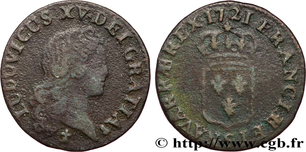 LOUIS XV DIT LE BIEN AIMÉ Liard au buste enfantin au buste du sixième d’écu de France 1721 Reims TB
