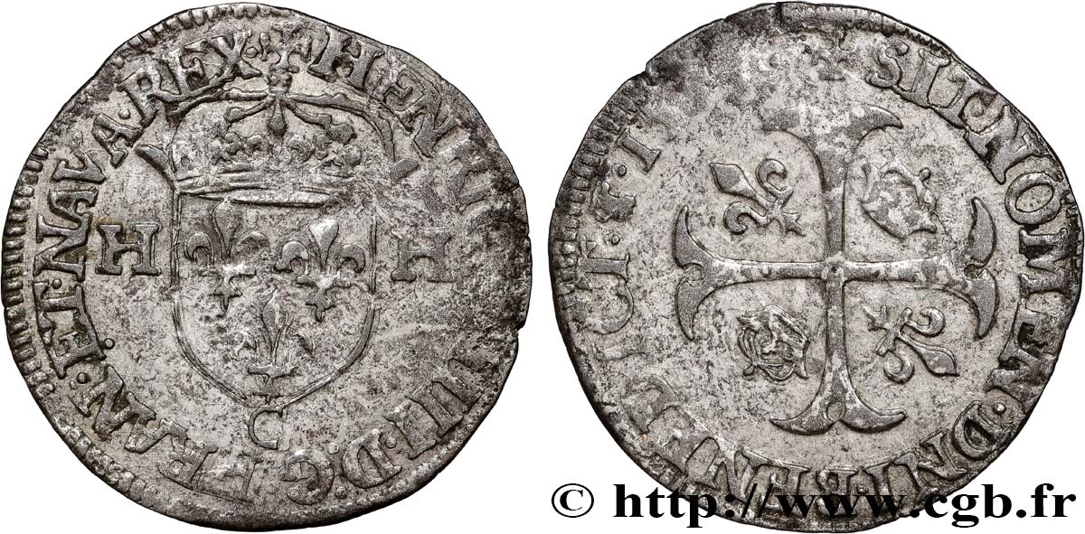 HENRI IV LE GRAND Douzain aux deux H, 2e type 1593 Saint-Lô TB+