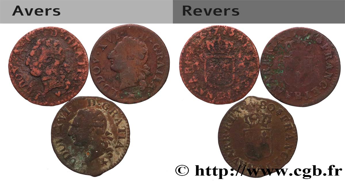 LOUIS XVI Liard à l’écu, lot de 3 ex. n.d. Ateliers divers F