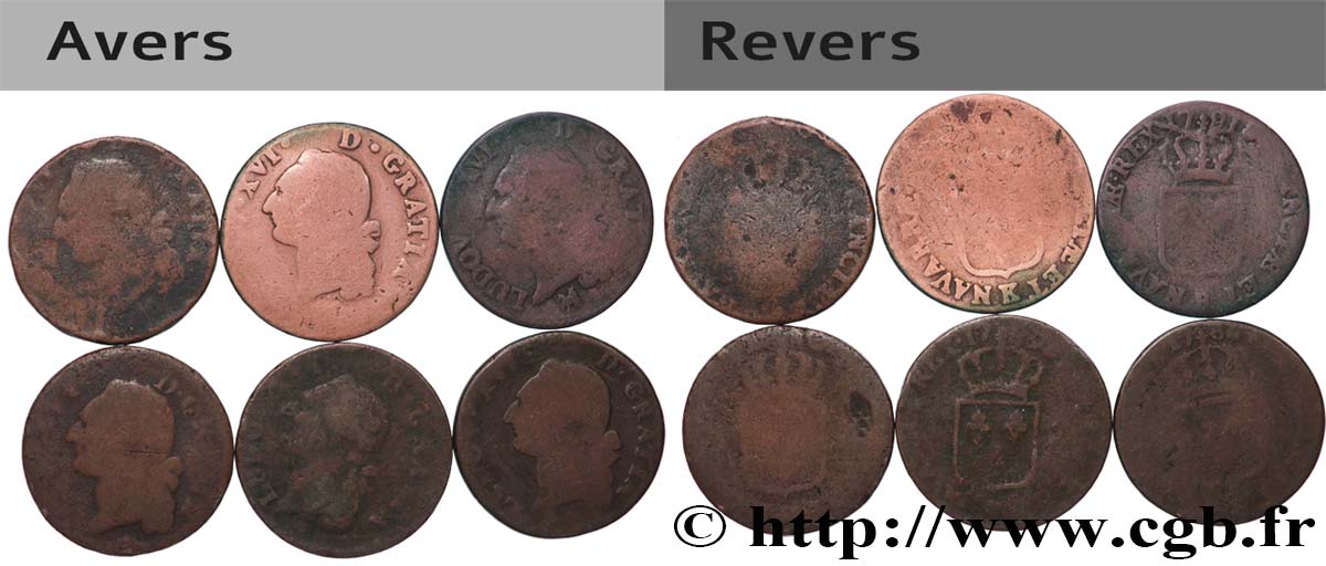LOUIS XVI Sols dits  à l écu , lot de 6 ex. n.d. Ateliers divers B+