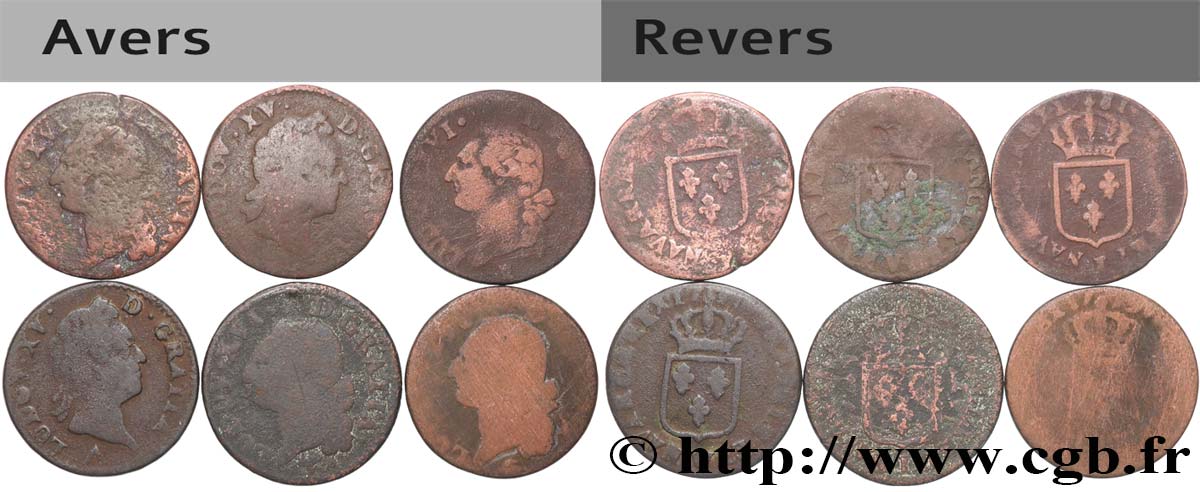 LOUIS XVI Sols dits  à l écu , lot de 6 ex. n.d. Ateliers divers B+