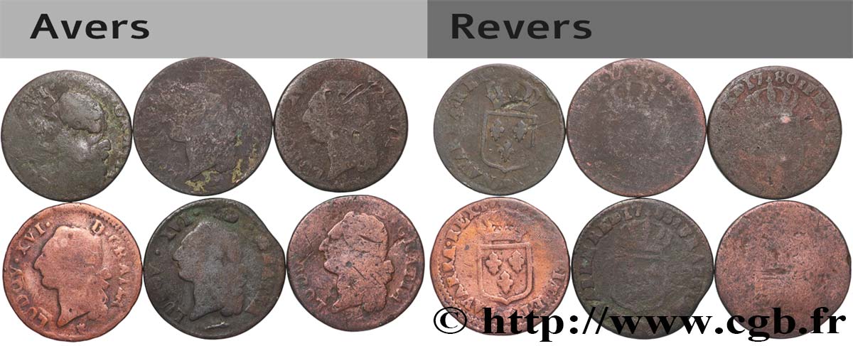 LOUIS XVI Sols dits  à l écu , lot de 6 ex. n.d. Ateliers divers q.MB