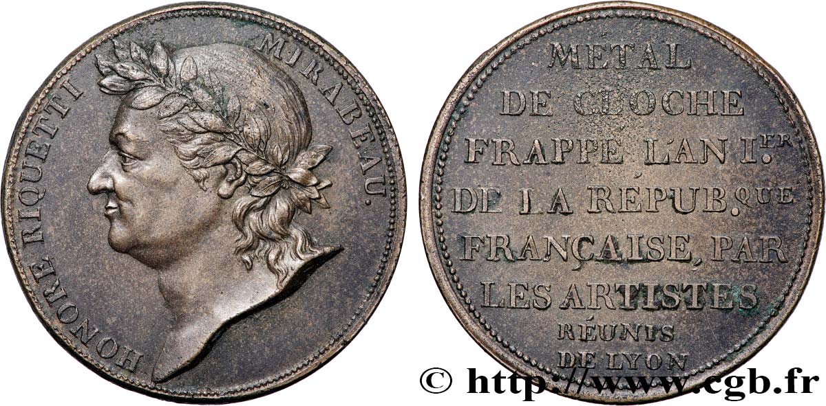 REVOLUTION COINAGE Essai de Galle à l effigie de Mirabeau 1792 Lyon AU