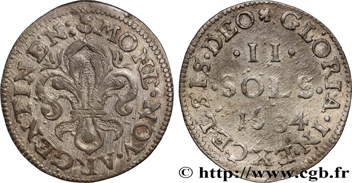 LOUIS XIV THE GREAT or THE SUN KING II sols 1684 Strasbourg XF