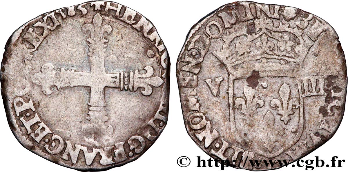 HENRI III Huitième d écu, croix de face 1585 Nantes TB