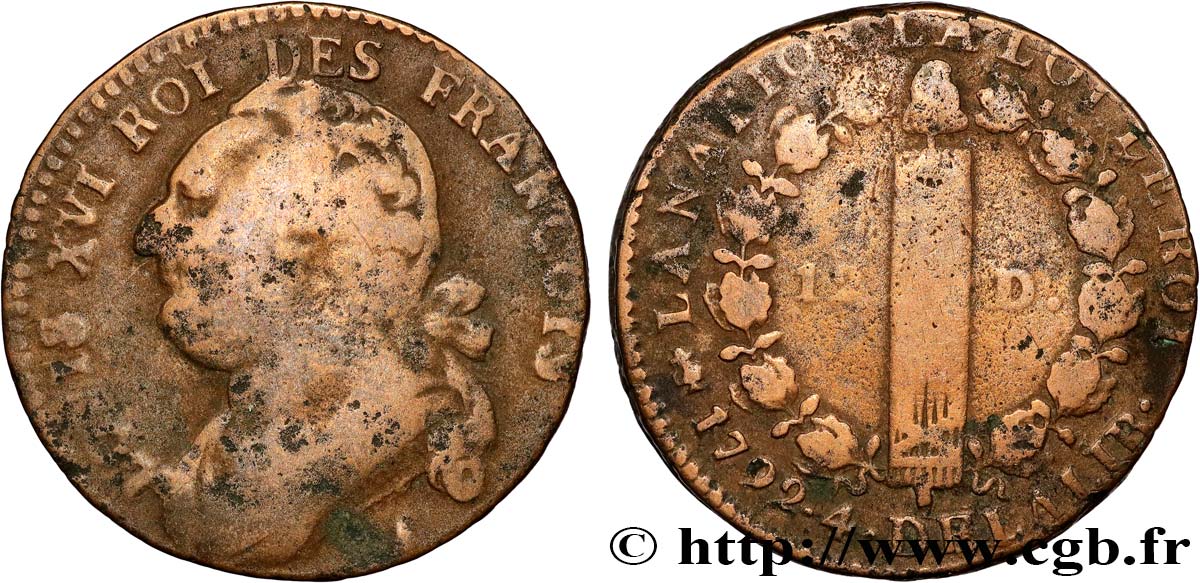 LOUIS XVI 12 deniers dit  au faisceau , type FRANÇOIS 1792 Paris VF